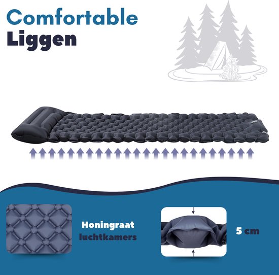 Vertrex Inflate-X1 Slaapmat met Ingebouwde Pomp - Luchtbed - 1 Persoons - Marineblauw
