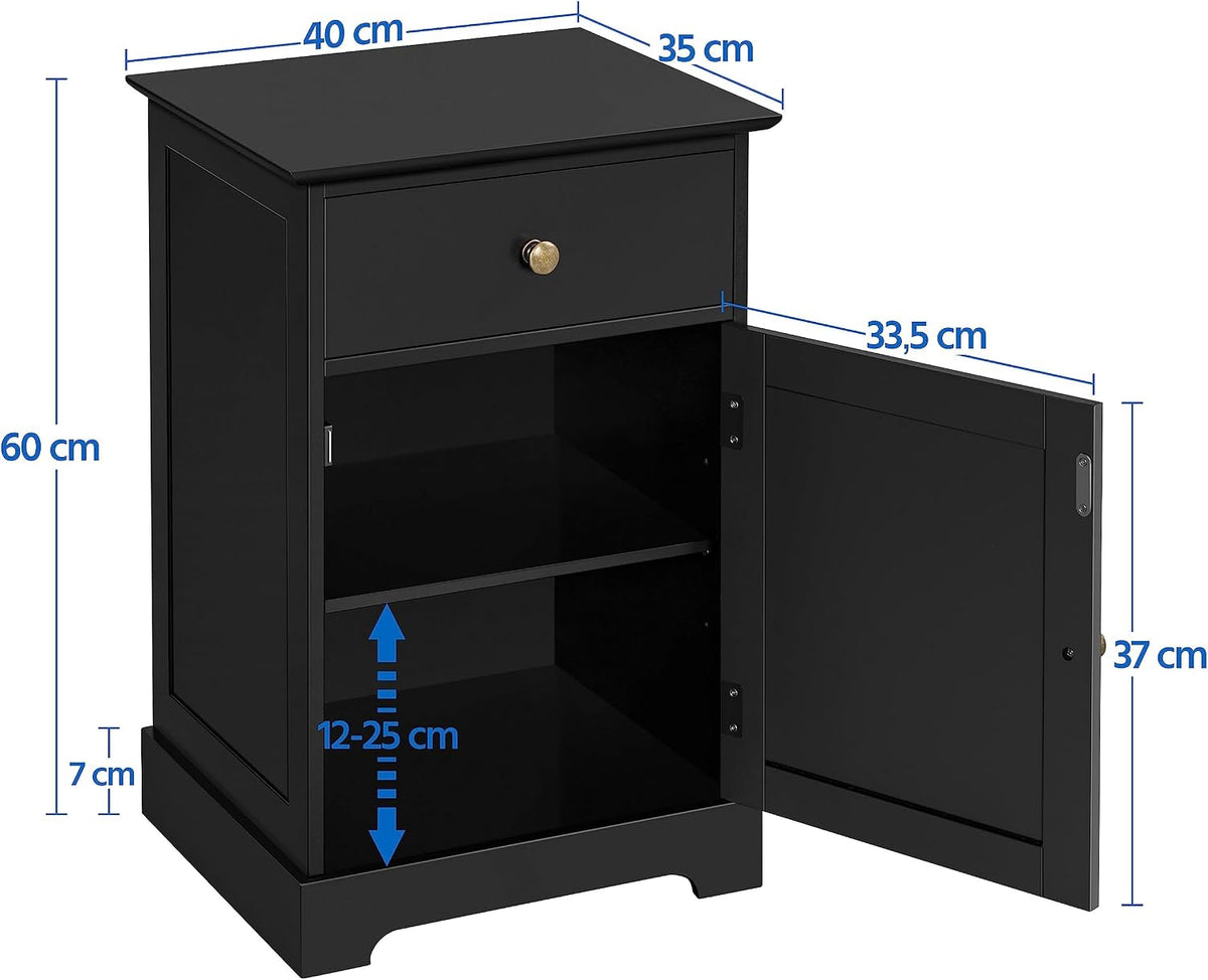 Yaheetech Nachtkastje - Zwart - 40 x 35 x 60 cm - Met Lade en Verstelbare Plank