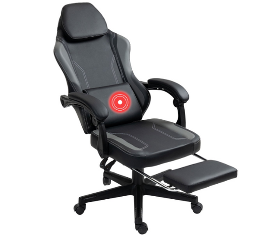 VDD Gaming Gamestoel met Massagefunctie - Zwart/Grijs - 70 x 70 x 125 cm - Verstelbaar, Voetsteun, 150 kg