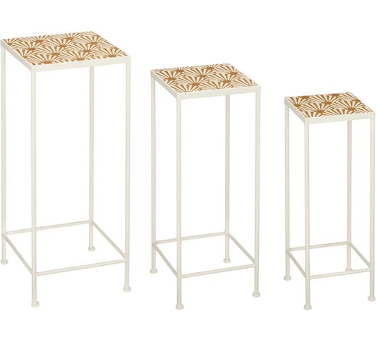 Mica Decorations Odile Bijzettafel voor Buiten - Set van 3 - L28 x B28 x H67 cm - Metaal - Bruin, Wit