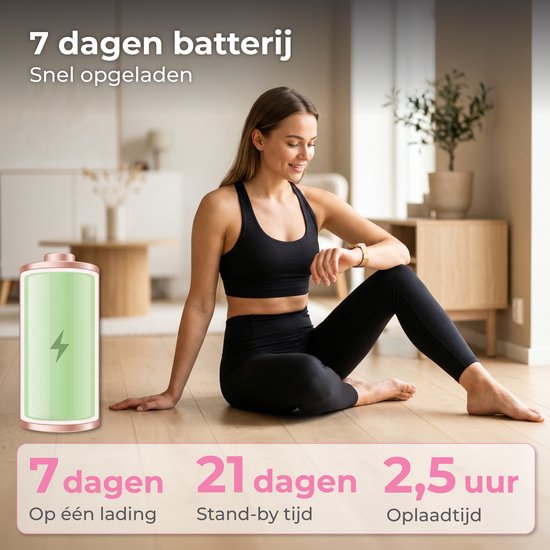 Nuvance Smartwatch Dames - Stappenteller Horloge Dames - Hartslagmeter - Sporthorloge - Geschikt voor iOS/Android - AMOLED - Incl. 5 Bandjes - Goud