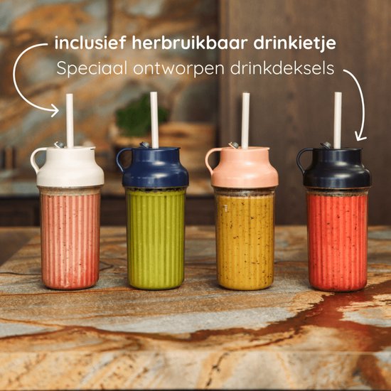 Safecourt Kitchen PureBlend - 1000W Smoothie maker - BPA vrij - inclusief to-go drinkdeksel + rietje- Premium Tritan blendbekers -Roze