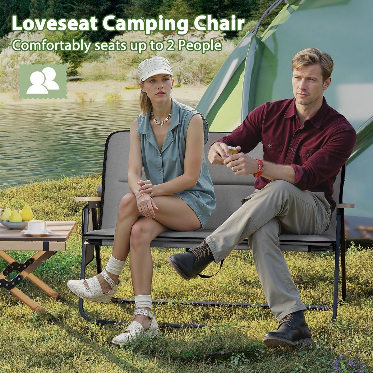 Coast Dubbele Campingstoel - inklapbaar - afneembaar kussen - grijs