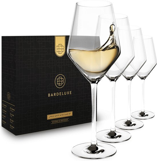 BarDeluxe® Wijnglazen Witte Wijn - Handgeblazen Kristallen Glazen 420ml - Handgemaakt & Loodvrij - Wijnglas - 4 stuks - Luxe Set voor Bar of Diner