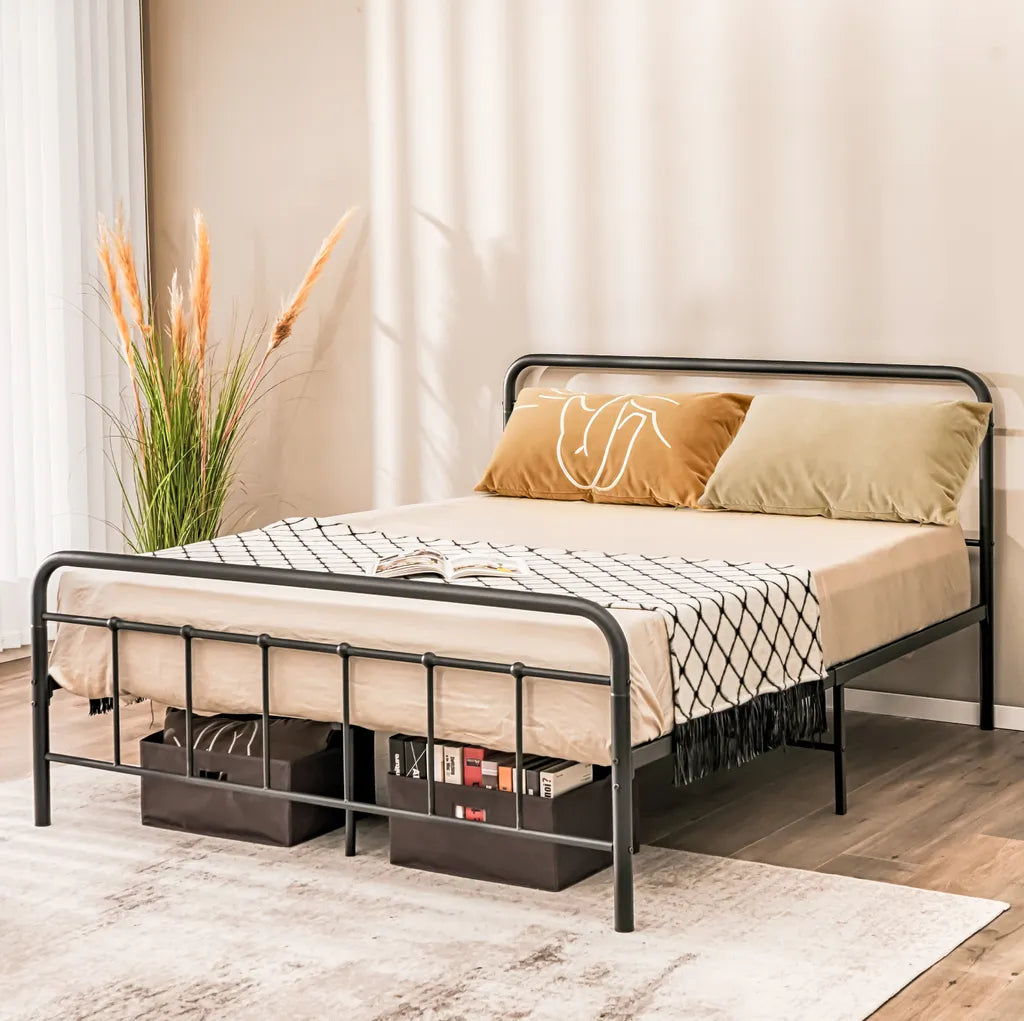 Coast -platformbed gemaakt van metalen modern bedframe met hoofd en voet deel 208 x 164 x 102 cm zwart