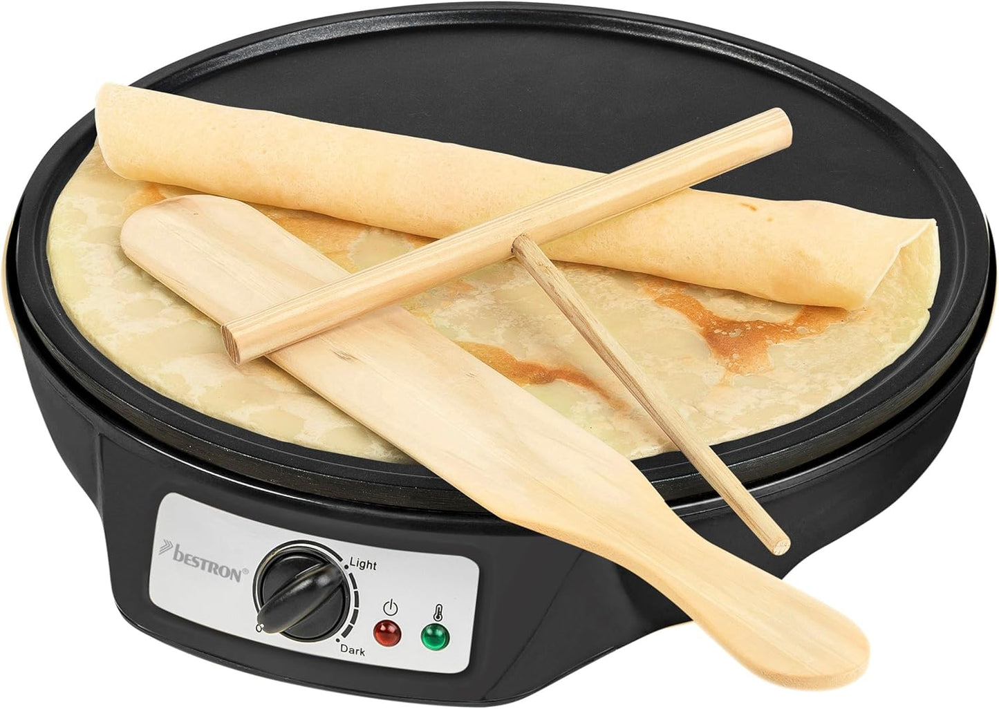 Bestron Crêpe Maker Ø30cm - Pannenkoekenmaker met Deegverdeler & Crêpespatel - Antiaanbaklaag - 1000 Watt - Zwart