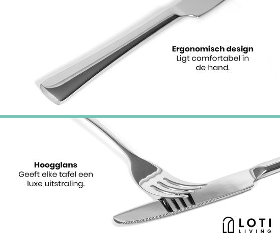 Loti Living Bestekset 30-delig - 6 personen - Bestekset 6 persoons - Lepels, messen, vorken, gebaksvorkjes - Vaatwasserbestendig bestek - Hoogwaardige Roestvrij Staal - RVS