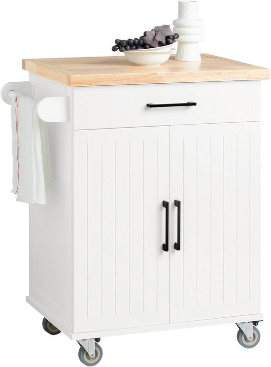 SoBuy FKW119-WN Keukenwagen - Witte Keukentrolley met Wielen & Hout