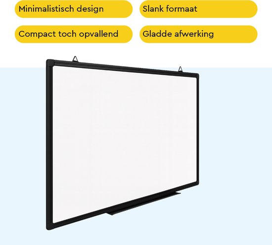 BRASQ Whiteboard 60×45 cm magnetisch – met accessoires set (markers, wisser, magneten) - Schoolbord - Magneetbord – zwart