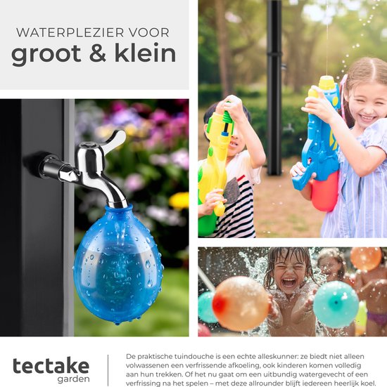 tectake® Buitendouche - Solar - 35L - Warm Water tot 60°C - Met Beschermhoes en Zeepbakje - Tuinslangaansluiting - Tuindouche met grote verstelbare douchekop en voetkraan - Zonnedouche - Campingdouche op Zonneenergie - Zwart
