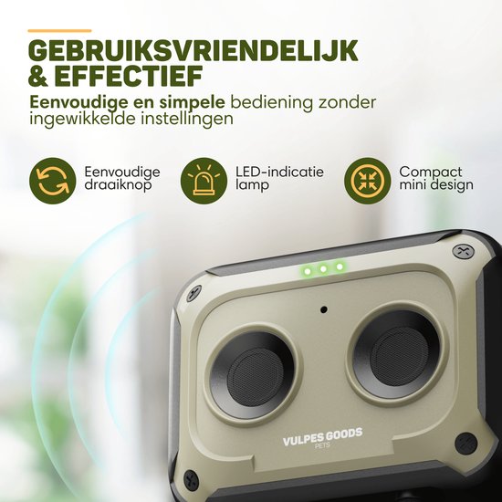 Vulpes Goods® Pets Anti Blaf Apparaat MINI PRO - Ultrasone - Oplaadbaar & Automatische Werking - Voor Alle Honden - Waterproof - 2 Krachtige Speakers - Zonder Schok - Binnen & Buiten