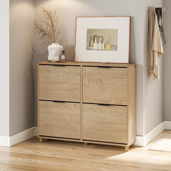 SoBuy Schuhschrank - Schoenenkast - 4 Kleppen - 8 Vakken - Modern Design - 83x24x100 cm | FSR214-N