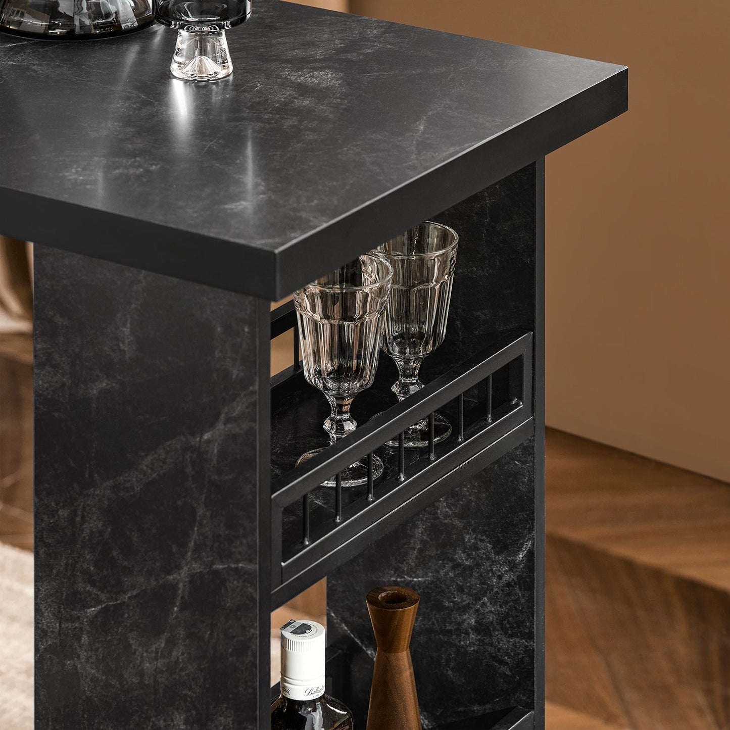 SoBuy Moderne Bartafel - Met Flessen en Glazenhouders - 120x50x105 cm - Zwart