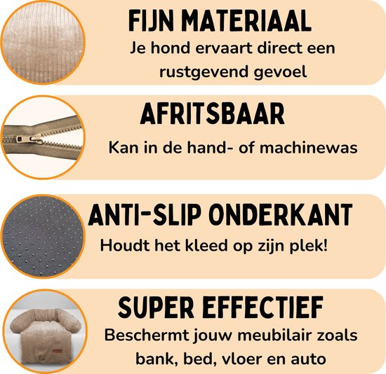 By Cee Cee Origineel Hondendeken Bank – Hondenkleed Bank - Hondenmand - Premium - Volledig Afritsbaar – Royal Collection - Rib Licht Bruin - Maat M - 90x90