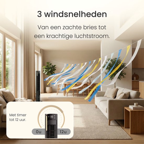 Stille Ventilator met afstandsbediening - Bladloze Torenventilator met Timer en 3 blaasstanden - Slaapkamer - Energiezuinig (60W) - Mat zwart - JAP Appliances Toronto S