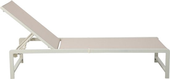 AXI Zane Ligbed Beige/bruin – Gepoedercoat stalen frame – Rugleuning met 5 standen – Textileen liggedeelte – 173x62 cm