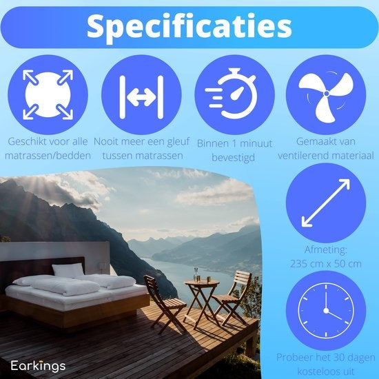 Matraswig Bedbinder Liefdesbrug - Matraswiggen werkt naad weg tussen twee bedden - Matras Binder Lovebridge - Bedbinders EarKings
