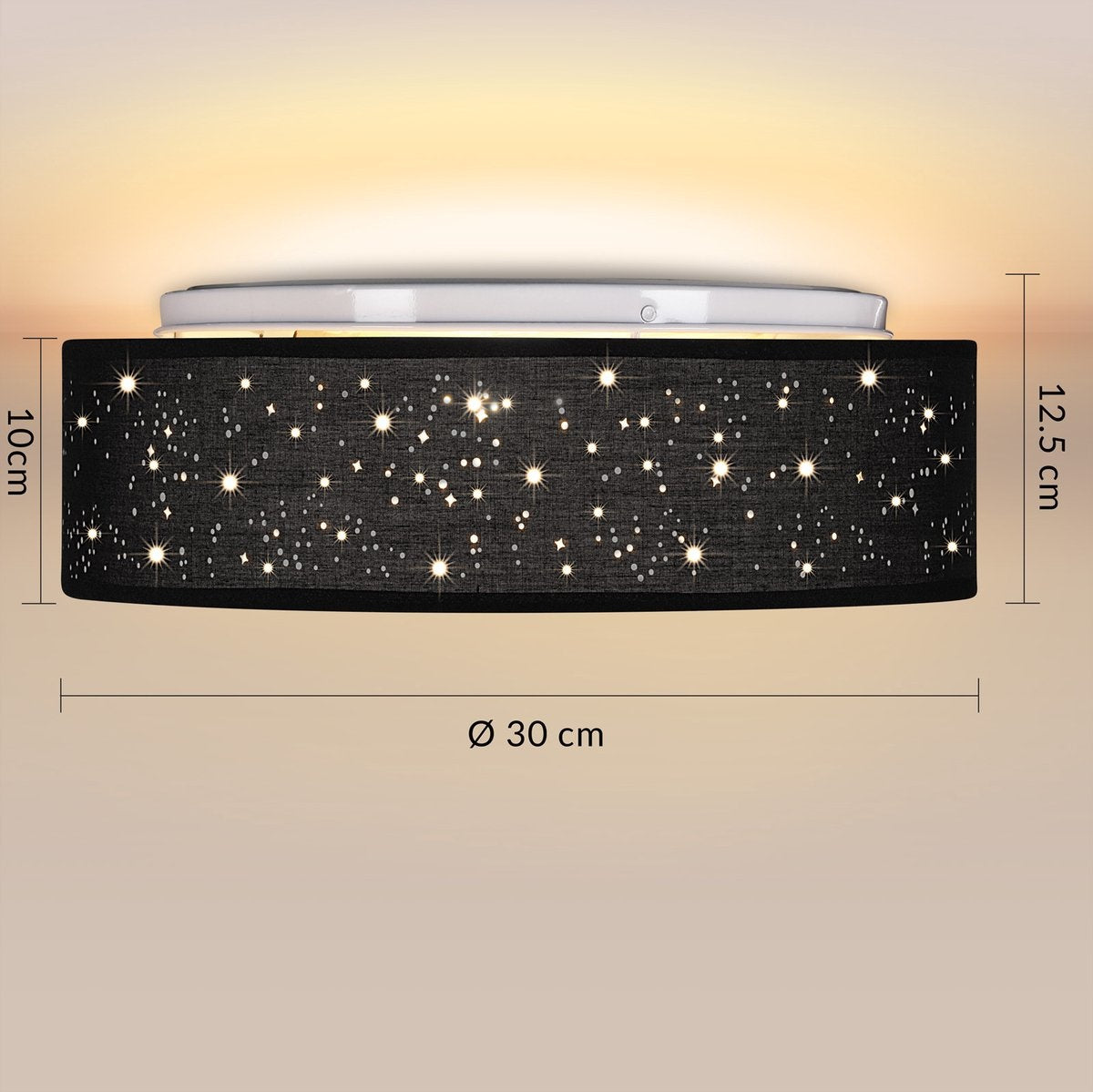 Plafondlamp – Sterrenhemel – Rond - Ø 30cm – 40 Watt - Stof -Zwart