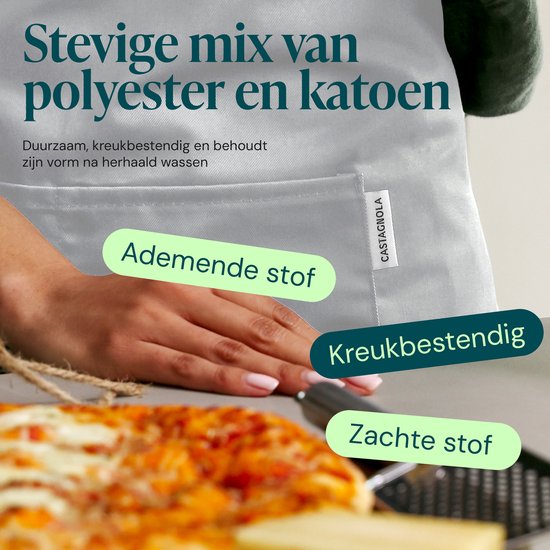 Castagnola keukenschort - Water- en vuilafstotend - Professioneel Kookschort - BBQ Schort voor Dames en Heren - Unisex - Verstelbare Gesp - Extra Grote Vakken - Lichtgrijs