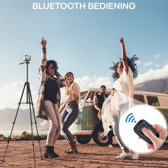 Studio ME Telefoon Statief - 128 cm - Tripod Smartphone - Zwart - Camera Statief - Telefoonhouder - Incl. Bluetooth Afstandsbediening - Statief Telefoon