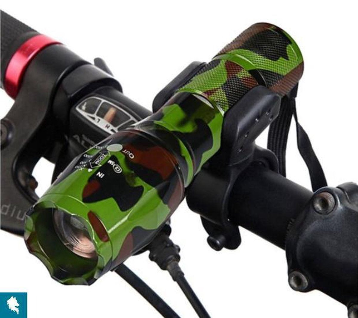 DutchWanted Militaire Zaklamp Groen- Inclusief Fietshouder- Zoomfuncties