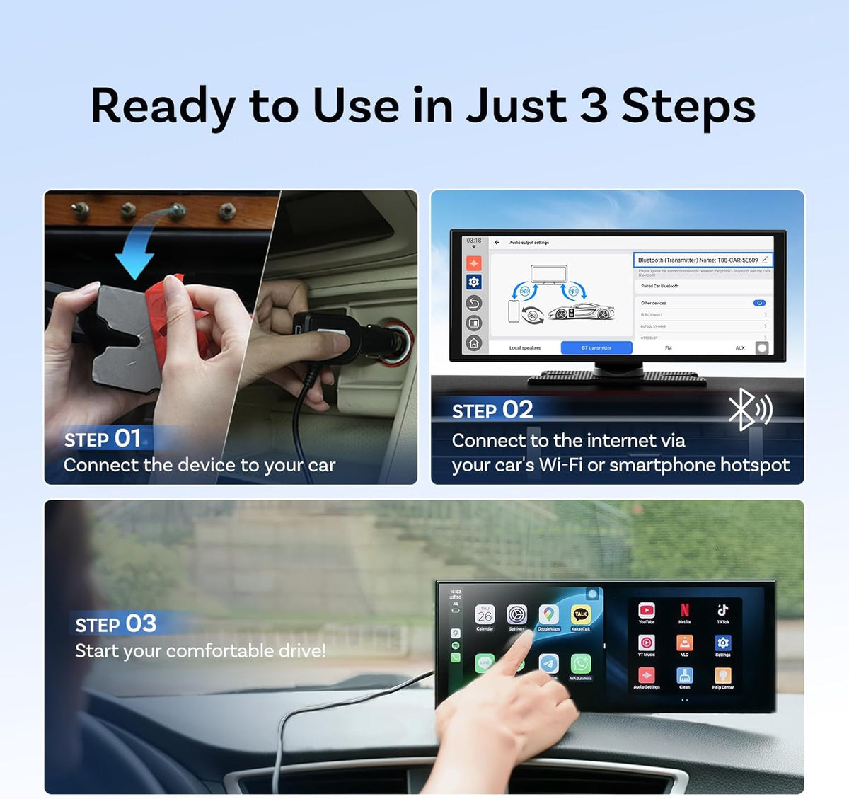 OTTOCAST ScreenFlow - 11,4" Draagbaar CarPlay-scherm met Netflix - YouTube - achteruitrijcamera
