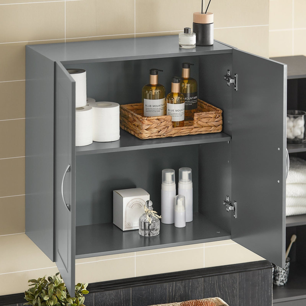 SoBuy Wandkast met 2 Deuren - 60x30x60 cm - Grijs - Verstelbare Plank