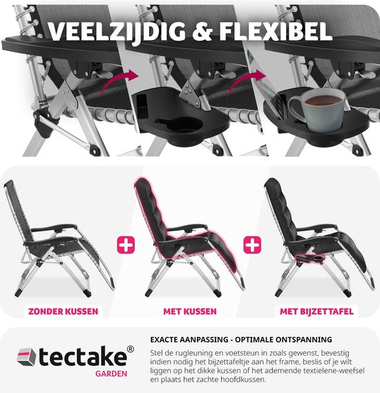 Tectake - Tuinligstoel - Opklapbaar - Tot 200 kg - 84 x 103 x 113 cm - Zwart