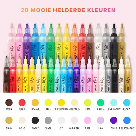 Stiften - Verfstiften - Acrylverf - Acryl stiften - Happy Stones - 35 stuks - 20 Kleuren - 2 maten