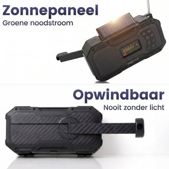 Noodradio Solar Opwindbaar - FM / AM Nood Radio - 5000 mAh Powerbank Zonneenergie - Bouwradio Speaker - Badkamer Radio - Noodpakket
