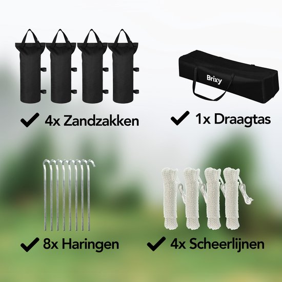 Brixy Partytent - Paviljoen - Easy Up - Opvouwbaar - Zijwanden - Waterdicht - Met Draagtas - 300 x 300 cm – Zwart