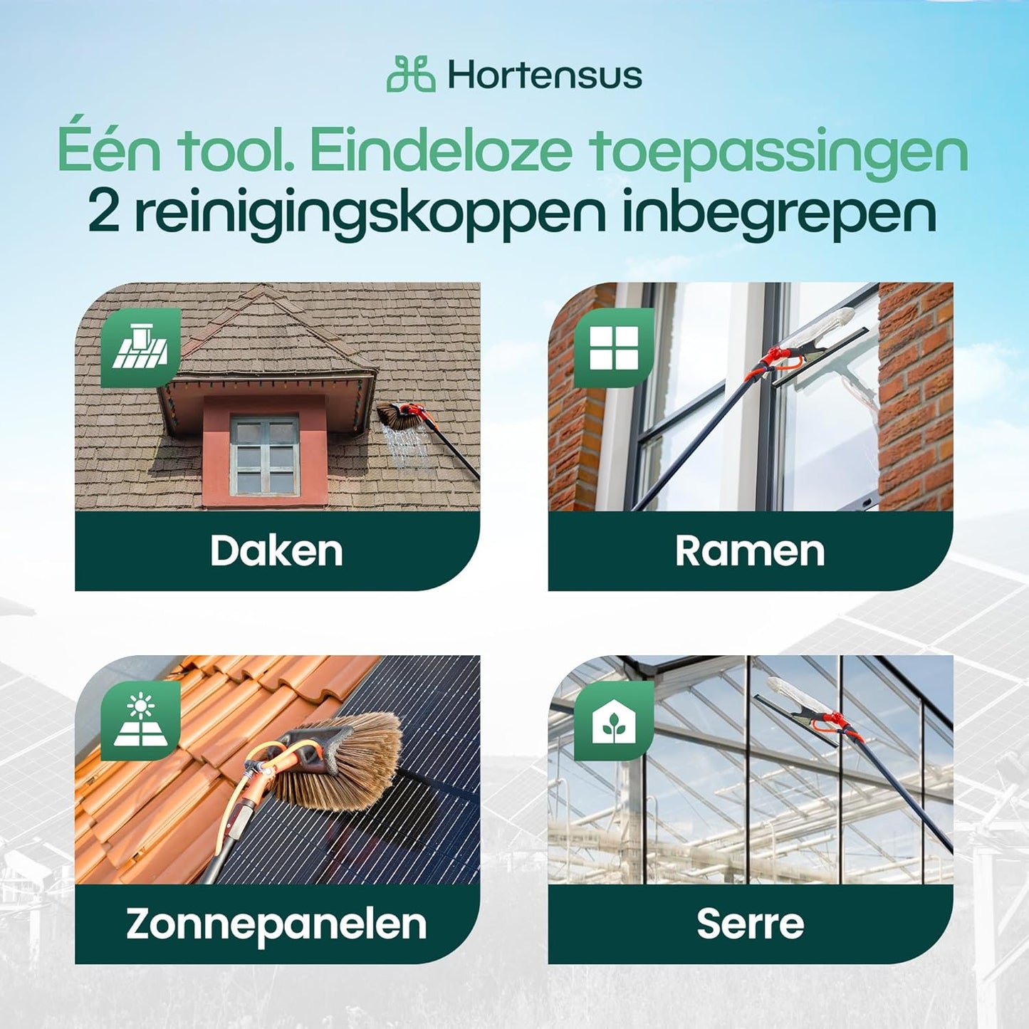 Hortensus Telescopische Wasborstel - Met Wateraansluiting & Zeepdispenser - 6.5M Lang