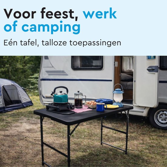BRASQ Inklapbare Vouwtafel Zwart - 120x60x74cm - Campingtafel - Klaptafel - Inklapbaar - Weerbestendig