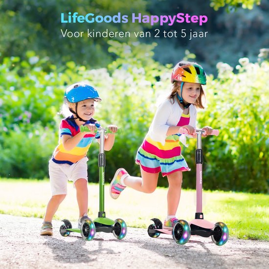 LifeGoods – Kinderstep Met 3 LED-Wielen – Geschikt Voor 2-5 Jaar & Hoogte Verstelbaar – Voorzien Van Lichtgevende Led Wielen En Voetrem – Voor Jongens En Meisjes – Pastel Roze Aluminium