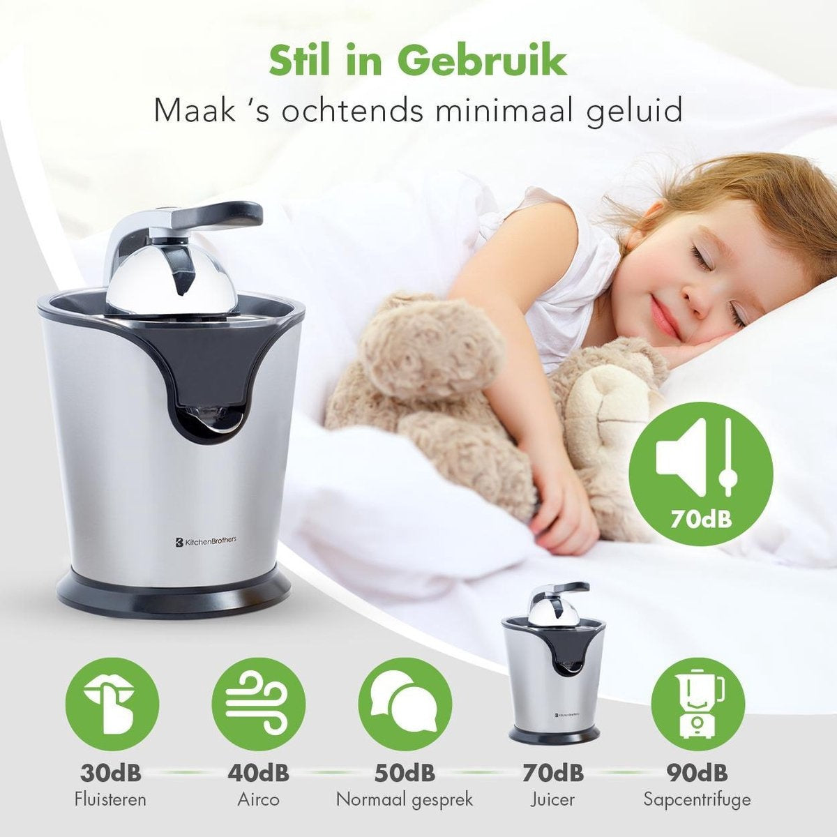 KitchenBrothers Citruspers - Elektrische Sinaasappelpers en Citroenpers met Pershendel - RVS - Zwart
