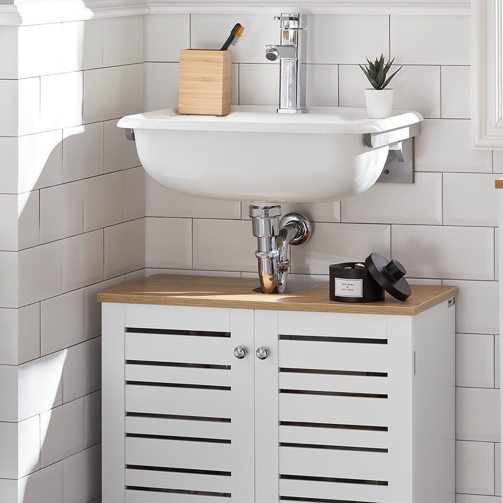 SoBuy Wastafelmeubel - 2 Laags - 2 Deurs - 60 x 30 x 59 cm - Wit