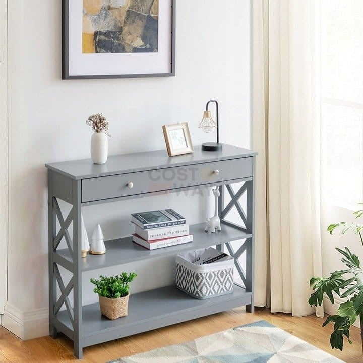 Coast Console Tafel 3 Niveau met Lade Houten Haltafel 100 x 30 x 80 cm Grijs