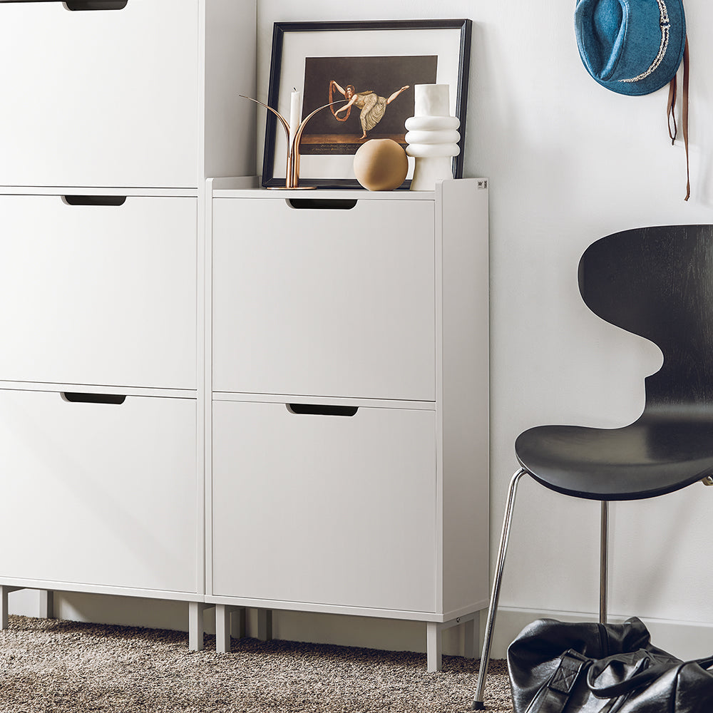 SoBuy FSR151-W Schoenenkast Met 3 Kleppen, Schoenencommode, Schoenenrek, Schoenenkist, Gangkast, Opbergkast Voor Schoenen - 50x19x129 cm - Wit