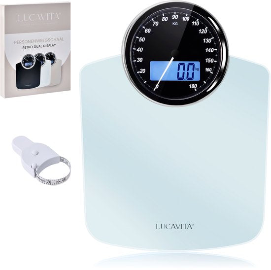 LUCAVITA® Personenweegschaal Dual Display Retro met Meetlint Lichaam - Digitaal - Analoog - Analoge - Beste Koop - Vintage