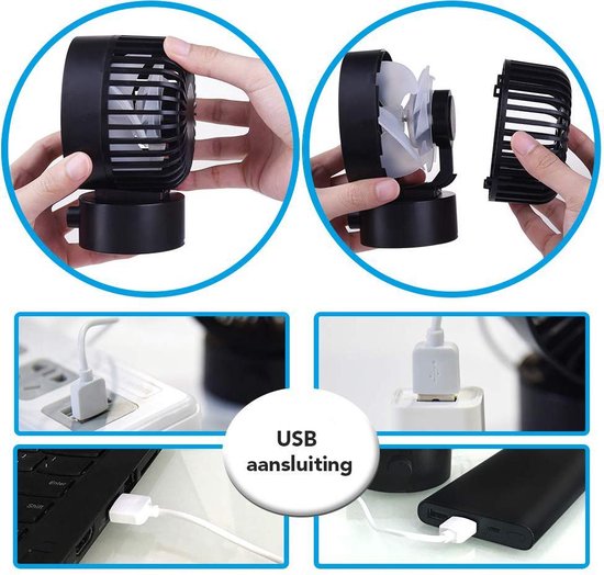 Northwall Mini USB Ventilator - Tafelventilator Zwart - Stille Mini Fan - Retro Bureau Ventilator - Klein, Stil en Geruisloos - Dual Motoren - Kantelbaar - 2 Snelheden