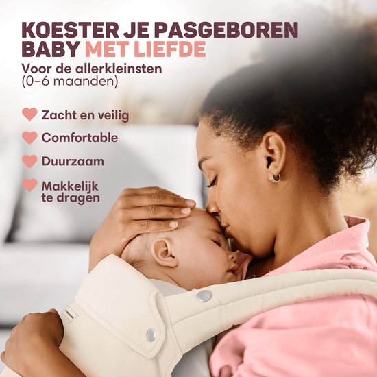 Vulpes Goods® BabyCare - Draagzak – Ergonomische Baby Draagzak 0-36 mnd – Luxe Buikdrager tot 20 kg – OEKO-TEX® Katoen – Handsfree Comfort - Met Rugsteun & M-Positie - Crème