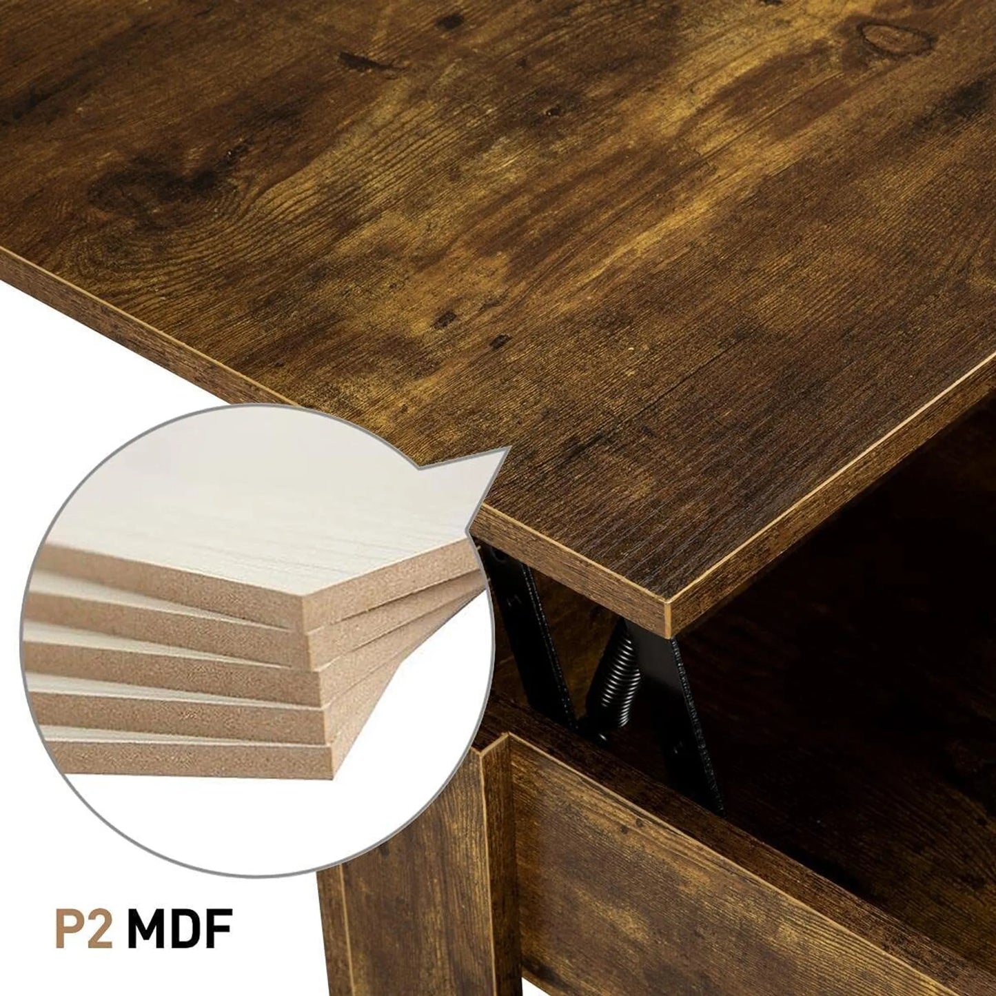 Yaheetech Salontafel Met Lift-Top Functie – Voorzien Van Verborgen Opbergvak En Metalen Mechanisme En Onderste Plank – Voor Woonkamer En Kantoor – Vintage Bruin-zwart Mdf En Metaal – 98 x 50 x 41,8-55 cm