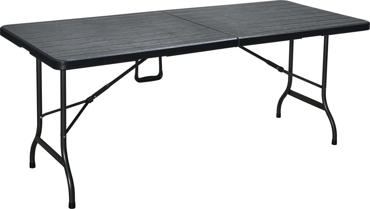 ERRO Vouwtafel - Campingtafel - inklapbare tafel - plooitafel - houtlook - 180x74cm - zwart