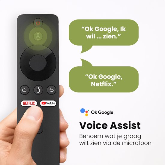 Leafline® Android TV Stick – Google TV Streamer - Ingebouwde Chromecast - Android TV Box – Met Afstandsbediening & Spraakbesturing