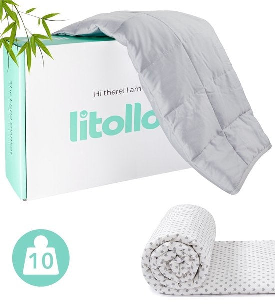 Litollo Verzwaringsdeken 10 kg met buitenhoes sterpatroon - Weighted Blanket - Duurzaam Bamboe Materiaal - Grijs - 150x200cm