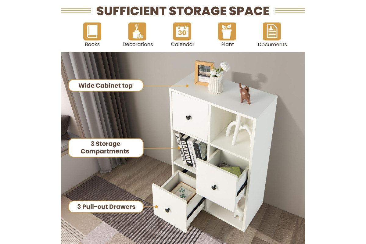 Coast Boekenkast Wit – 60 x 30 x 89 cm – 3 Open Vakken en 3 Lades