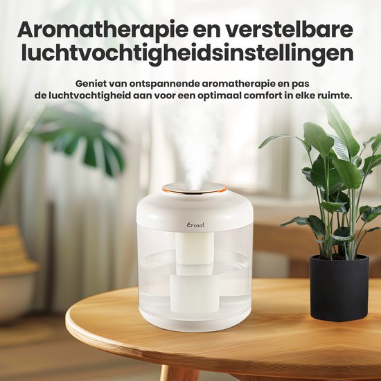 Luchtbevochtiger - 1.5L - Humidifier - Draadloos & Oplaadbaar - Aromadiffusers - Fluisterstil - Wit - van Saaf