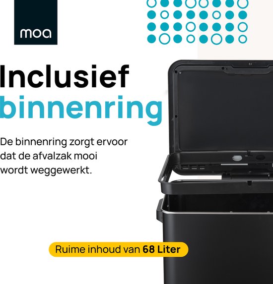 MOA Prullenbak – Sensor – 68 liter – 33 x 45 x 72 cm – Zwart