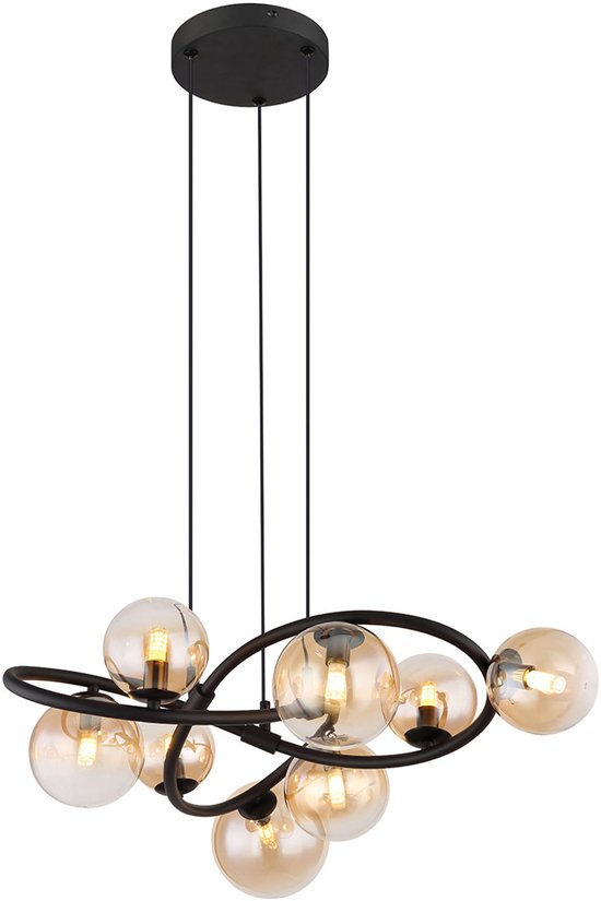 Globo - hanglamp - Tuberius - messing zwart - glas metaal - Ø 65cm - G9 - 56141-8H
