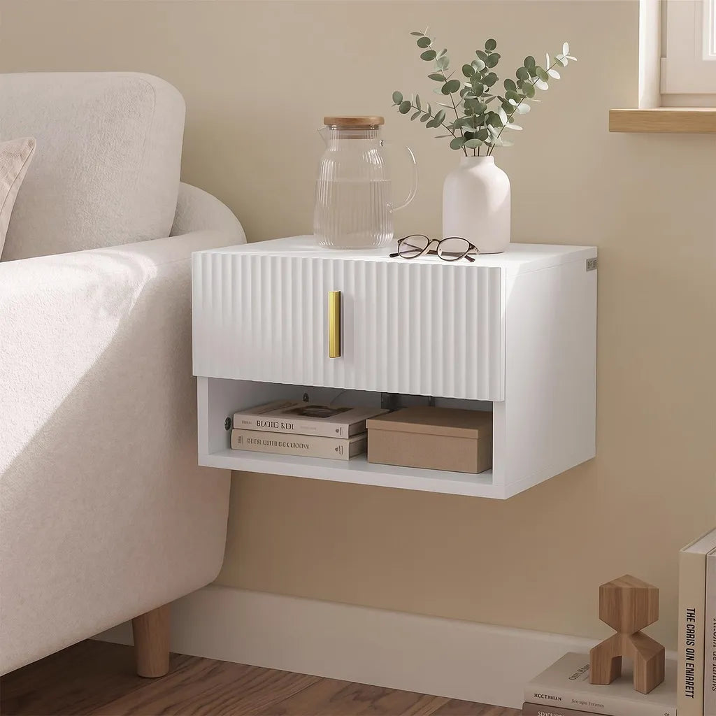 SoBuy Nachtkastje FBT176-E-W - Wit - 40 x 30 x 26 cm - Met Lade en Open Plank